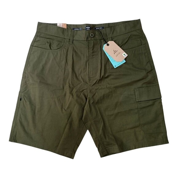 Prana Shorts Mens Waist 36 Waist 10 Inseam Double Peak Cargo Green Zipper Pocket - Picture 2 of 10